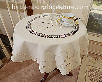 Tablecloth Round 34 in.Topper. Imperial Extra. Pearl Ivory color - Click Image to Close